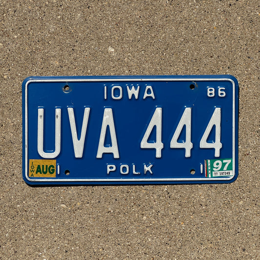 Photo of a 1986 Iowa License Plate Auto Tag Garage Decor Vintage Repeat Repeating University of Virginia Grad Gift UVA 444