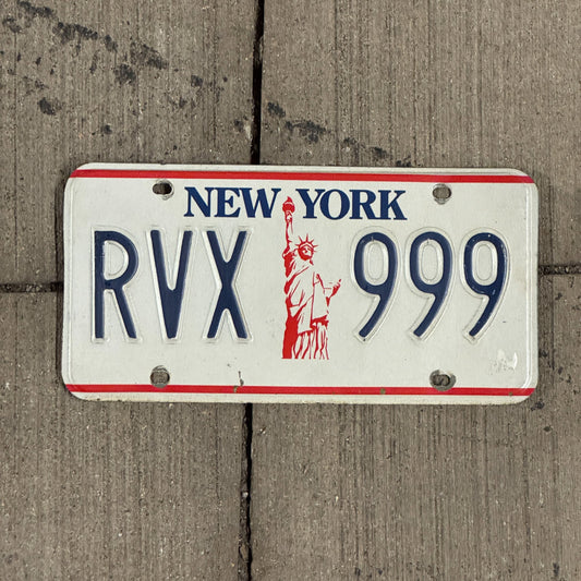 Photo of a 1986 New York License Plate Auto Tag 1 Garage Decor Repeat Repeating Liberty Base RVX 999