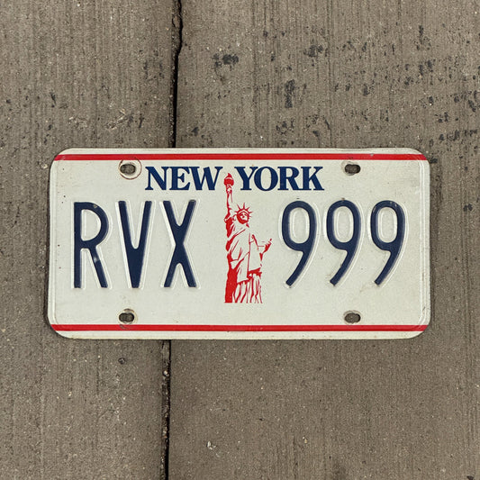 Photo of a 1986 New York License Plate Auto Tag 2 Garage Decor Repeat Repeating Liberty Base RVX 999