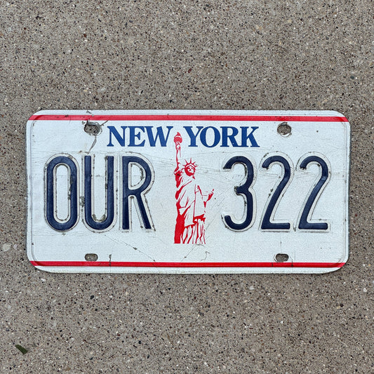 Photo of a 1986 New York License Plate Auto Tag Garage Decor Vintage Liberty Base OUR 322