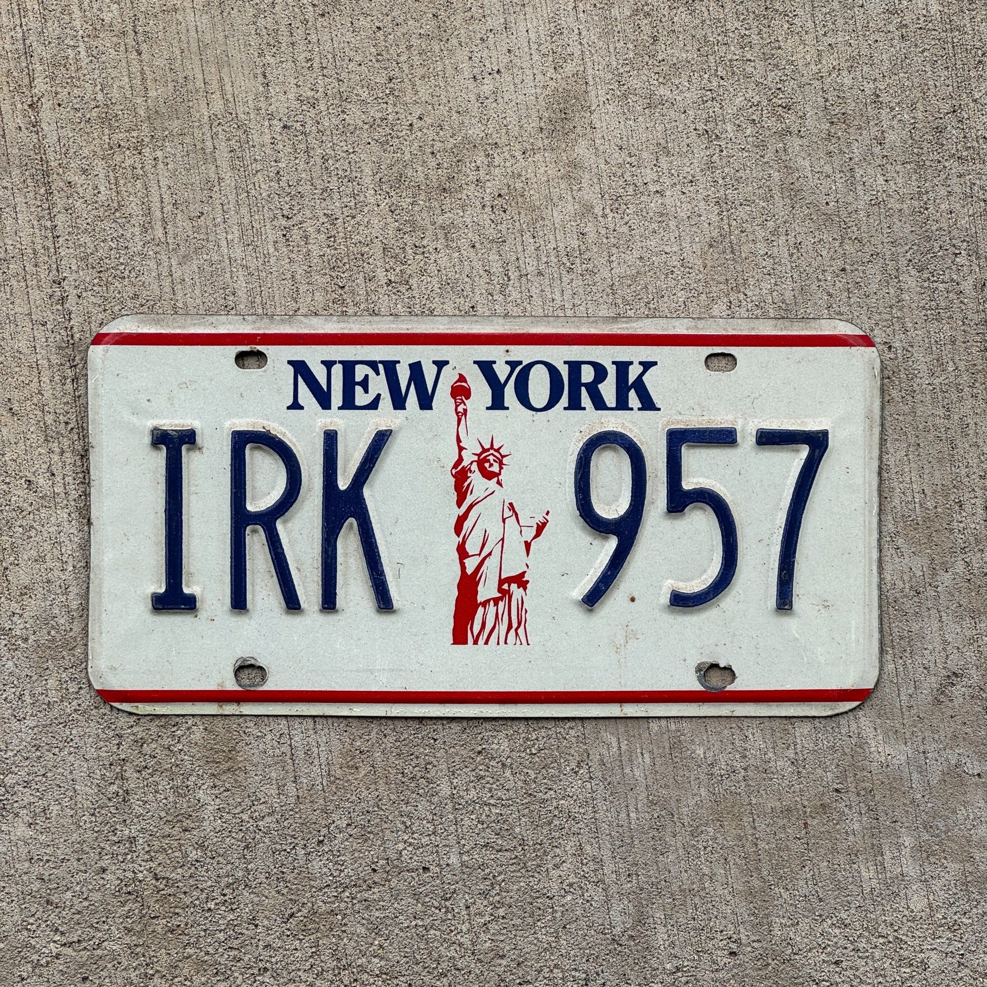 Photo of a 1986 New York License Plate Auto Tag Garage Decor Vintage Liberty IRK 957