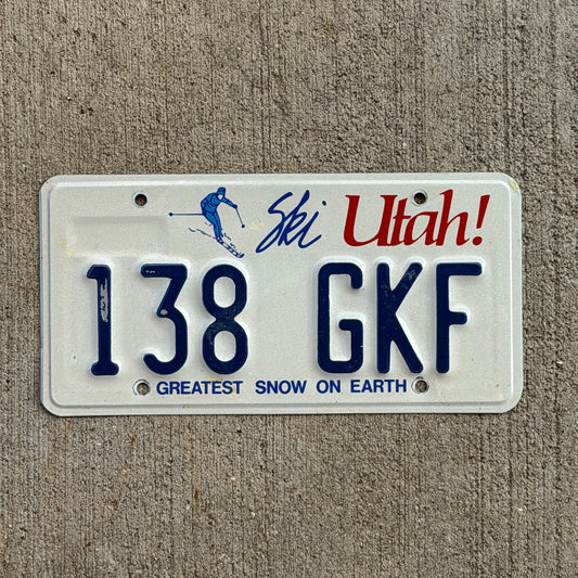 Photo of a 1986 Utah License Plate Auto Tag 2 Vintage Garage 138 GKF with original patina