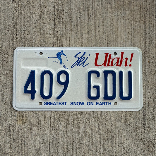 Photo of a 1986 Utah License Plate Auto Tag 2 Vintage Garage 409 GDU with original patina