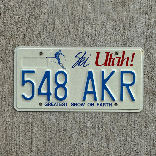 Photo of a 1986 Utah License Plate Auto Tag 2 Vintage Garage 548 AKR with original patina