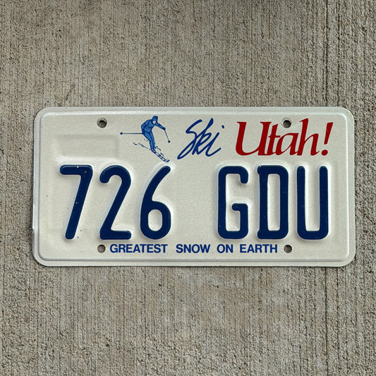 Photo of a 1986 Utah License Plate Auto Tag 2 Vintage Garage 726 GDU with original patina