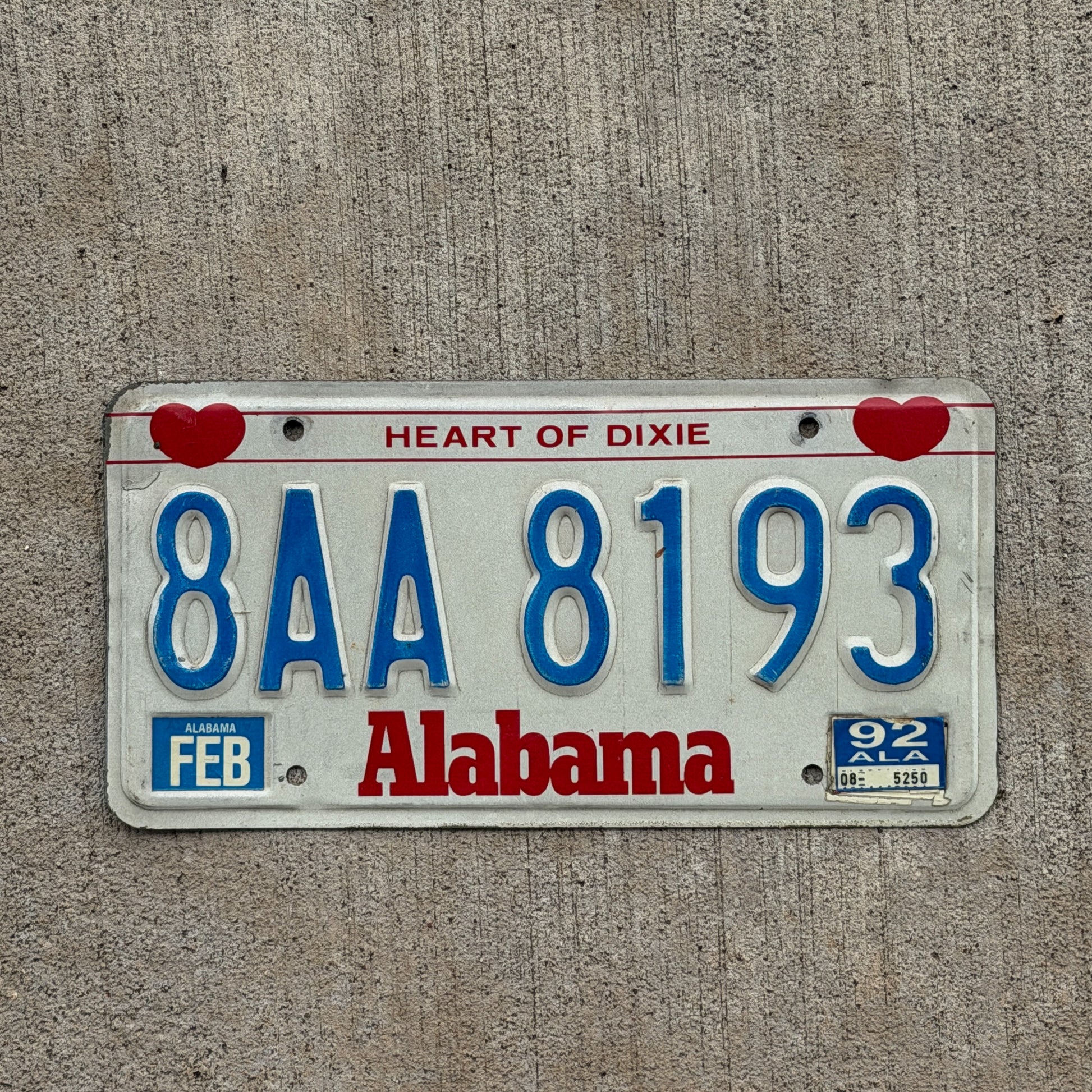 Photo of a 1987 1992 Alabama License Plate Auto Tag Garage Decor Vintage 8AA 8193 with original patina