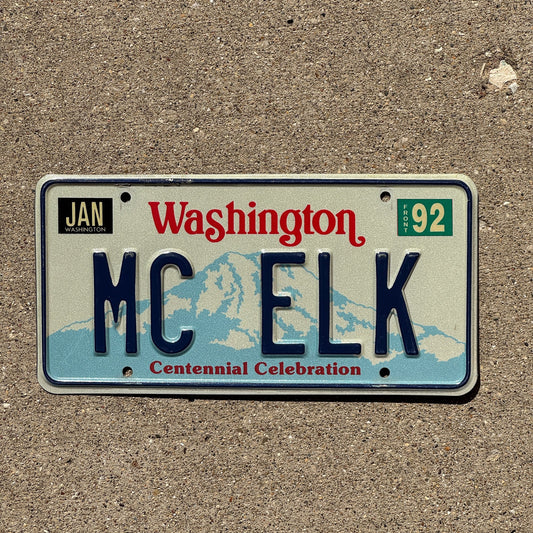 Photo of a 1987 1992 Washington VANITY License Plate Auto Tag Garage Decor Vintage MC ELK