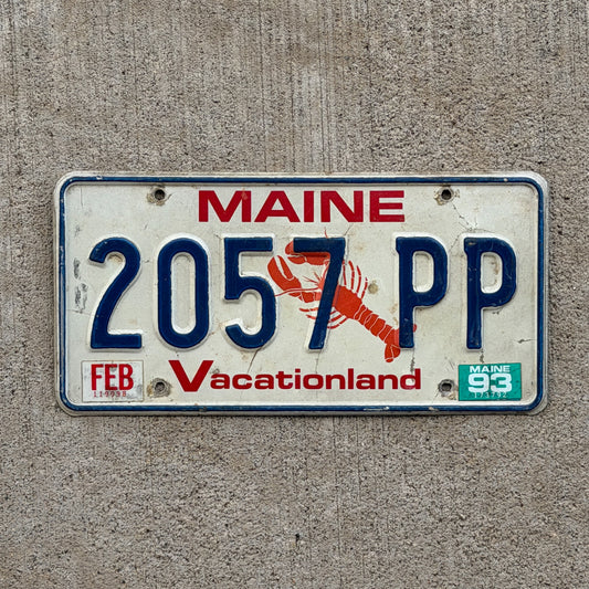 Photo of a 1987 1993 Maine License Plate Auto Tag 1 Vintage Garage Lobster 2057 PP with original patina