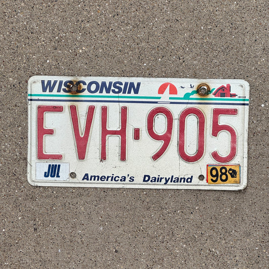 Photo of a 1987 1998 Wisconsin License Plate Auto Tag Garage Decor Vintage EVH 905