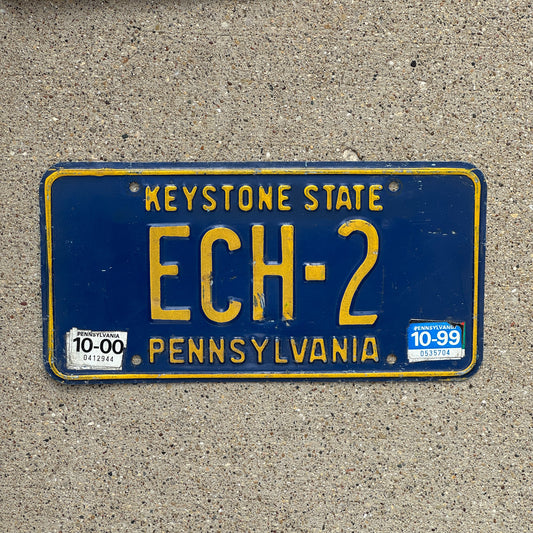 Photo of a 1987 2000 Pennsylvania Vanity License Plate Auto Tag Garage Decor Vintage ECH 2 with original patina