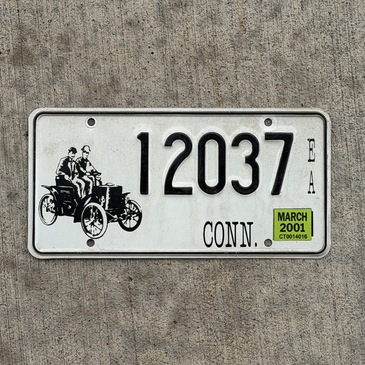 Photo of a 1987 2001 Connecticut Antique Vehicle License Plate Auto Tag 1 Vintage Garage Early American 12037 with original patina