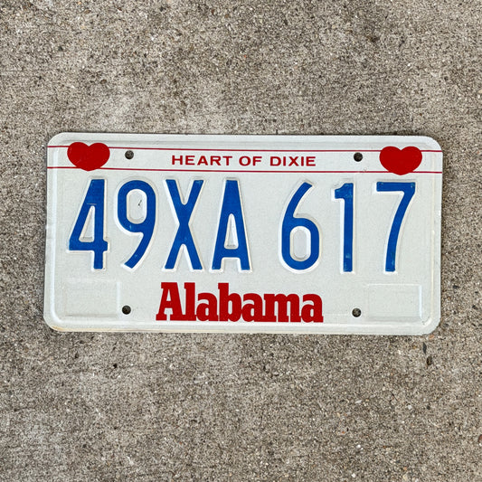 Photo of a 1987 Alabama License Plate Auto Tag Garage Decor Vintage 49 XA 617 with original patina