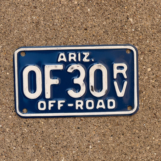Photo of a 1987 Arizona Off Road Vehicle License Plate Auto Tag Garage Decor Vintage 0 F 30 RV