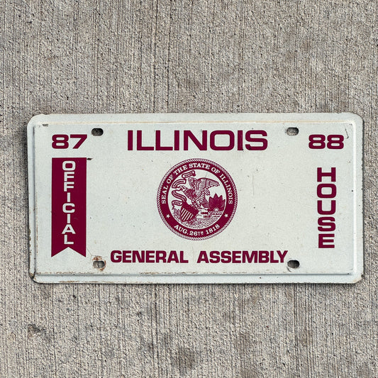 Photo of a 1987 Illinois House License Plate Auto Tag Garage Decor Vintage Politics Political Official with original patina