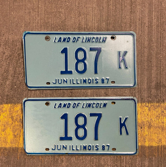 Photo of a 1987 Illinois Truck License Plate Pair Auto Tag Garage Decor Vintage 187 K with original patina