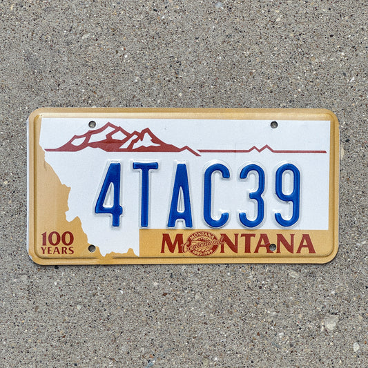 Photo of a 1987 Montana License Plate Auto Tag 1 Vintage Garage Centennial 4 TAC 39 with original patina