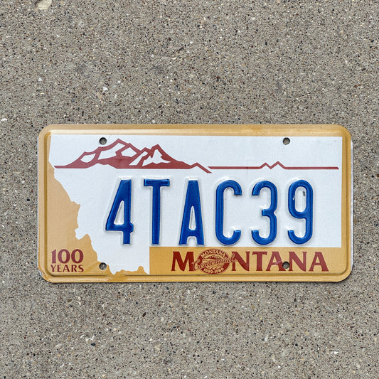 Photo of a 1987 Montana License Plate Auto Tag 2 Vintage Garage Centennial 4 TAC 39 with original patina
