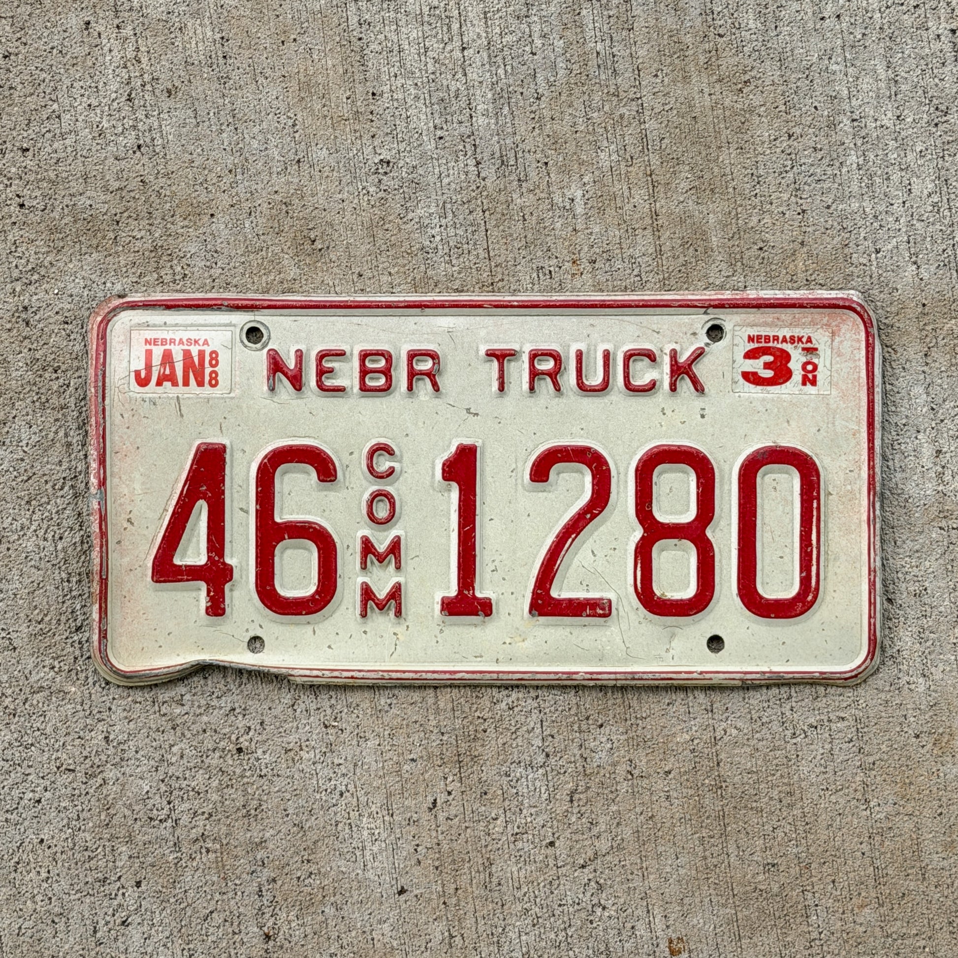 Photo of a 1987 Nebraska Commercial License Plate Auto Tag Garage Decor Vintage 46 1280 with original patina