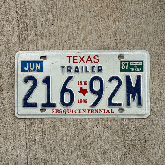 Photo of a 1987 Texas Trailer License Plate Auto Tag Garage Decor Vintage 216 92 M with original patina