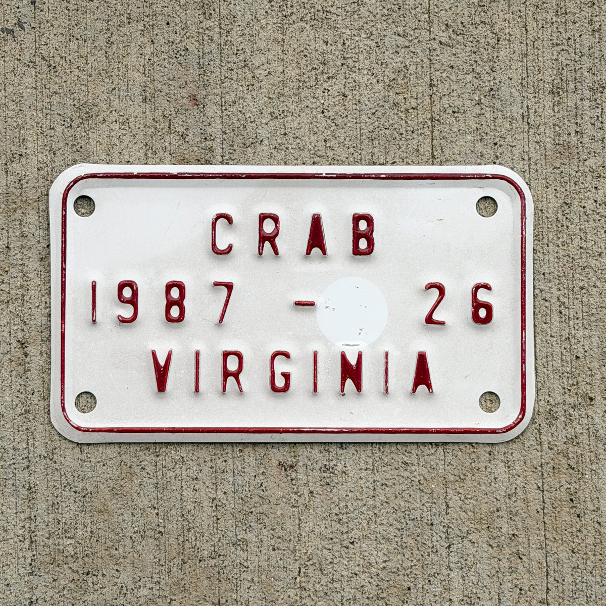 Photo of a 1987 Virginia Crab Pot License Plate Auto Tag Garage Decor Vintage Fish Fishing Gift 26 with original patina