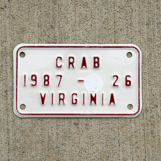 Photo of a 1987 Virginia Crab Pot License Plate Auto Tag Garage Decor Vintage Fish Fishing Gift 26 with original patina