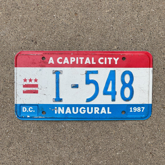 Photo of a 1987 Washington DC Inaugural License Plate Auto Tag Garage Decor Vintage Politics Political Mayoral I 548