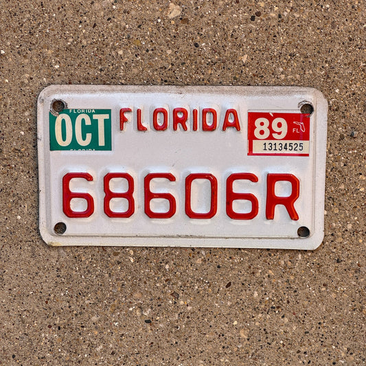 Photo of a 1988 1989 Florida Motorcycle License Plate Auto Tag Garage Decor Vintage 68606 R