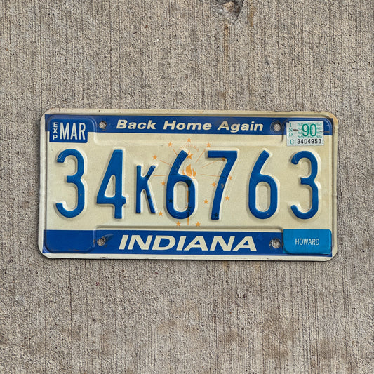 Photo of a 1988 1990 Indiana License Plate Auto Tag Garage Decor Vintage 34 K 6763 with original patina