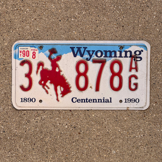 Photo of a 1988 1990 Wyoming License Plate Auto Tag Garage Decor Vintage Cowboy Bronco 3 878 AG