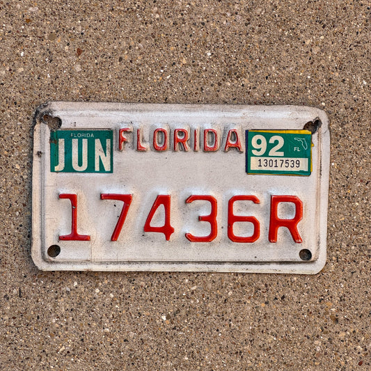 Photo of a 1988 1992 Florida Motorcycle License Plate Auto Tag Garage Decor Vintage 17436 R