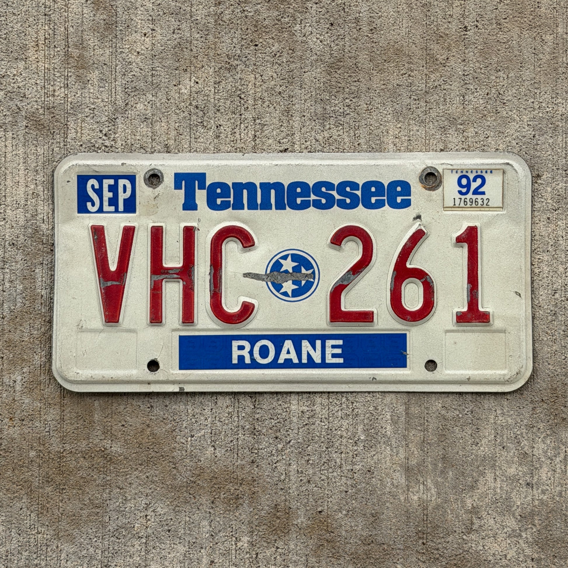 Photo of a 1988 1992 Tennessee License Plate Auto Tag Garage Decor Vintage VHC 261 with original patina