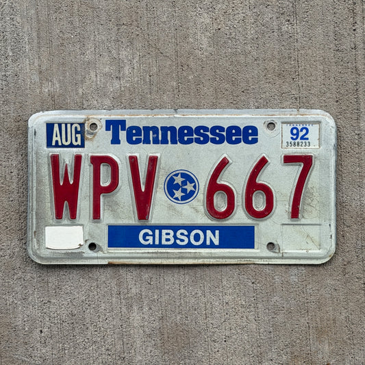 Photo of a 1988 1992 Tennessee License Plate Auto Tag Garage Decor Vintage WPV 667 with original patina