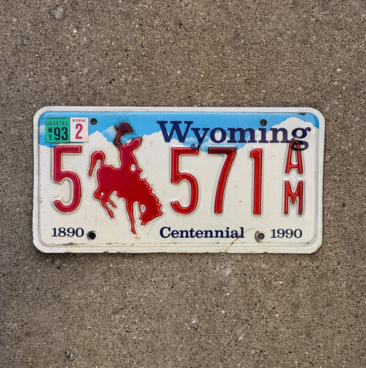 Photo of a 1988 1993 Wyoming License Plate Auto Tag Garage Cowboy Western Cowboy Western 5 571 AM