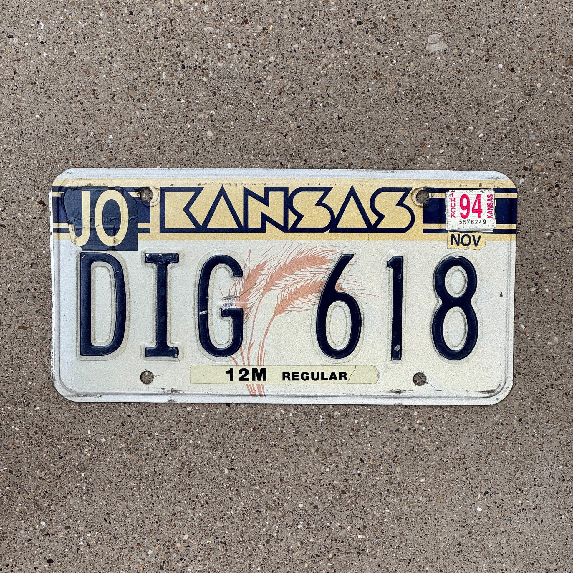 Photo of a 1988 1994 Kansas License Plate Auto Tag Garage Decor Vintage DIG 618