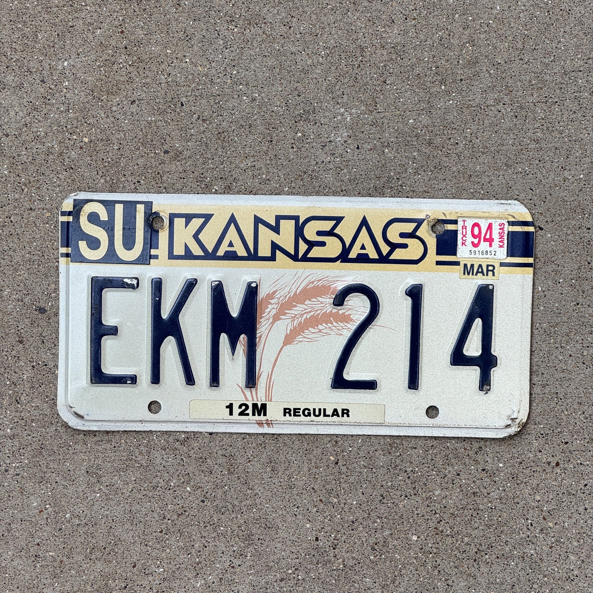Photo of a 1988 1994 Kansas License Plate Auto Tag Garage Decor Vintage EKM 214