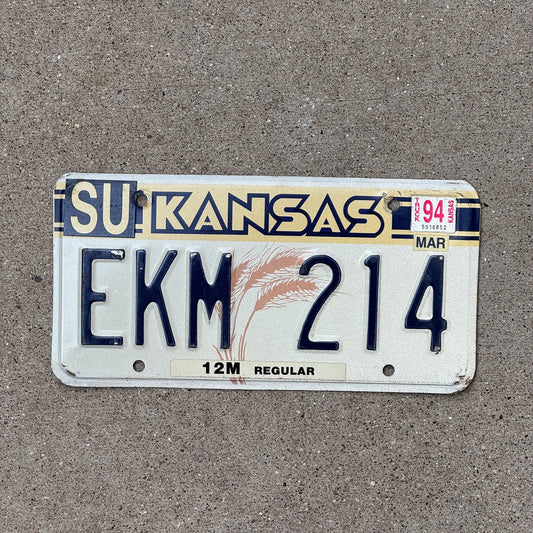 Photo of a 1988 1994 Kansas License Plate Auto Tag Garage Decor Vintage EKM 214