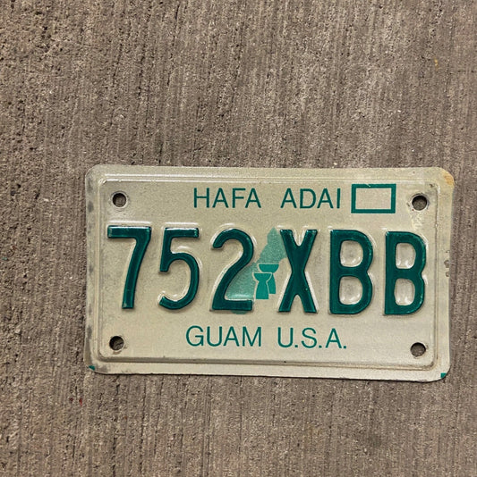 Photo of a 1988 Guam Motorcycle License Plate Auto Tag Garage Decor Vintage 752 XBB with original patina
