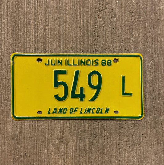 Photo of a 1988 Illinois Truck License Plate Auto Tag Garage Decor Vintage 549 L with original patina