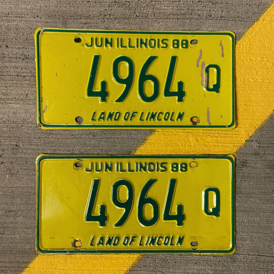 Photo of a 1988 Illinois Truck License Plate Pair Auto Tag Garage Decor Vintage 4964 Q with original patina