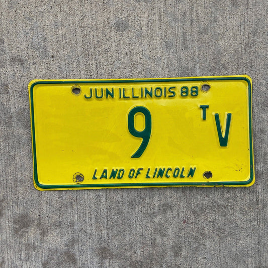 Photo of a 1988 Illinois Truck Tractor License Plate Auto Tag Garage Decor Vintage Low Number Single Digit 9 TV with original patina