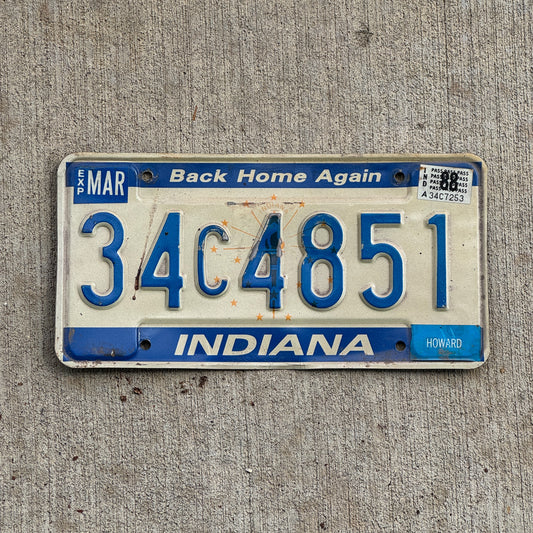 Photo of a 1988 Indiana License Plate Auto Tag Garage Decor Vintage 34 C 4851 with original patina
