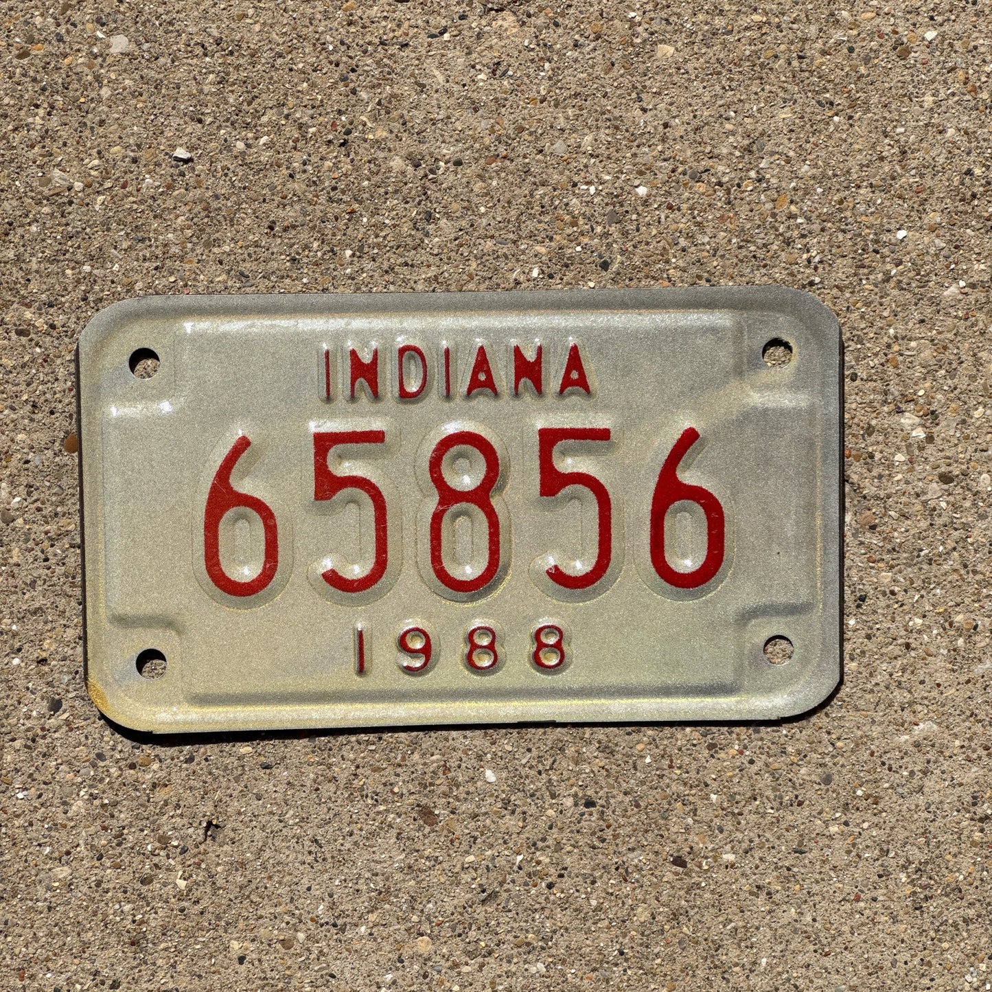 Photo of a 1988 Indiana MOTORYCLE License Plate Auto Tag Garage Decor Vintage 65856