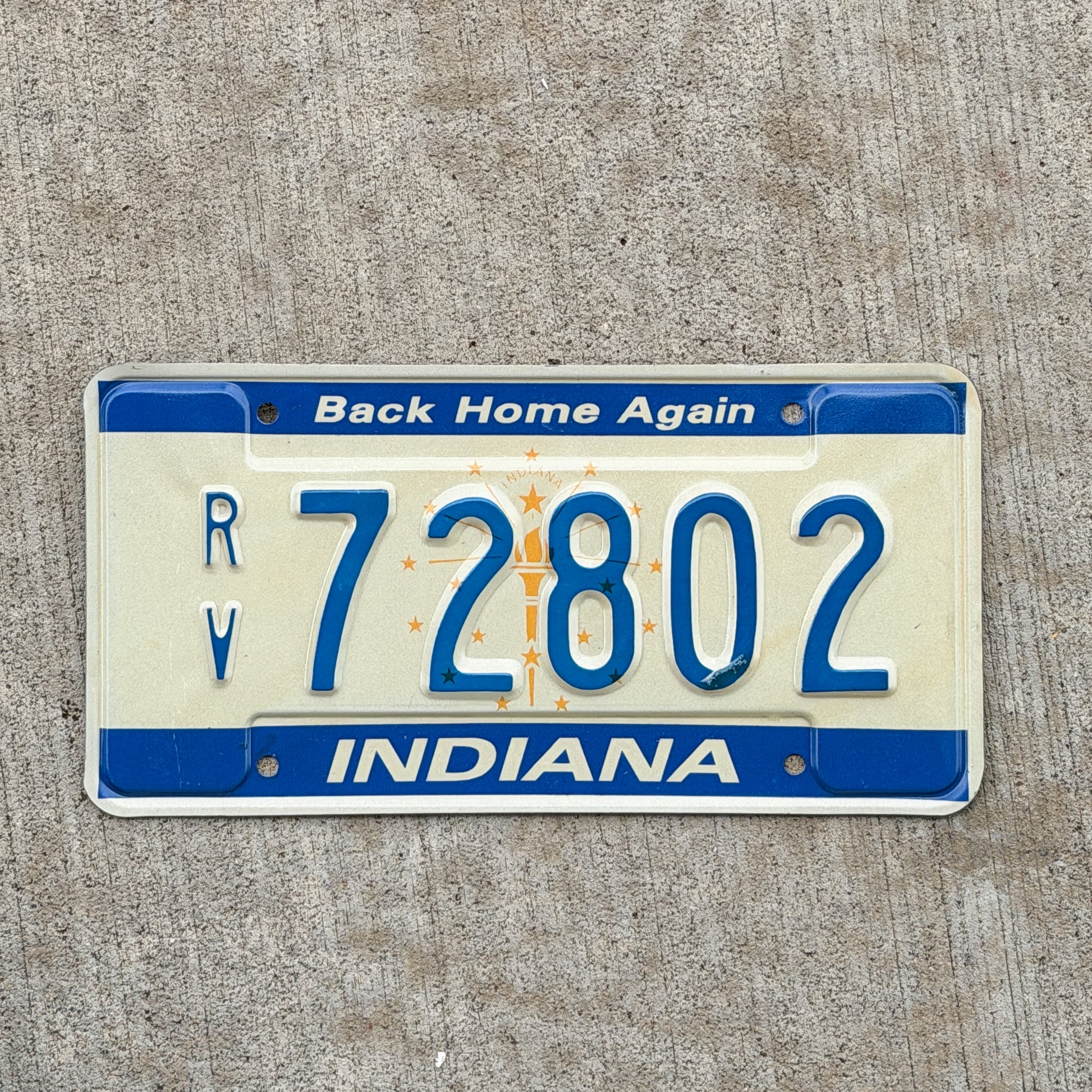 Photo of a 1988 Indiana RV License Plate Auto Tag Garage Decor Vintage RV 72802 with original patina