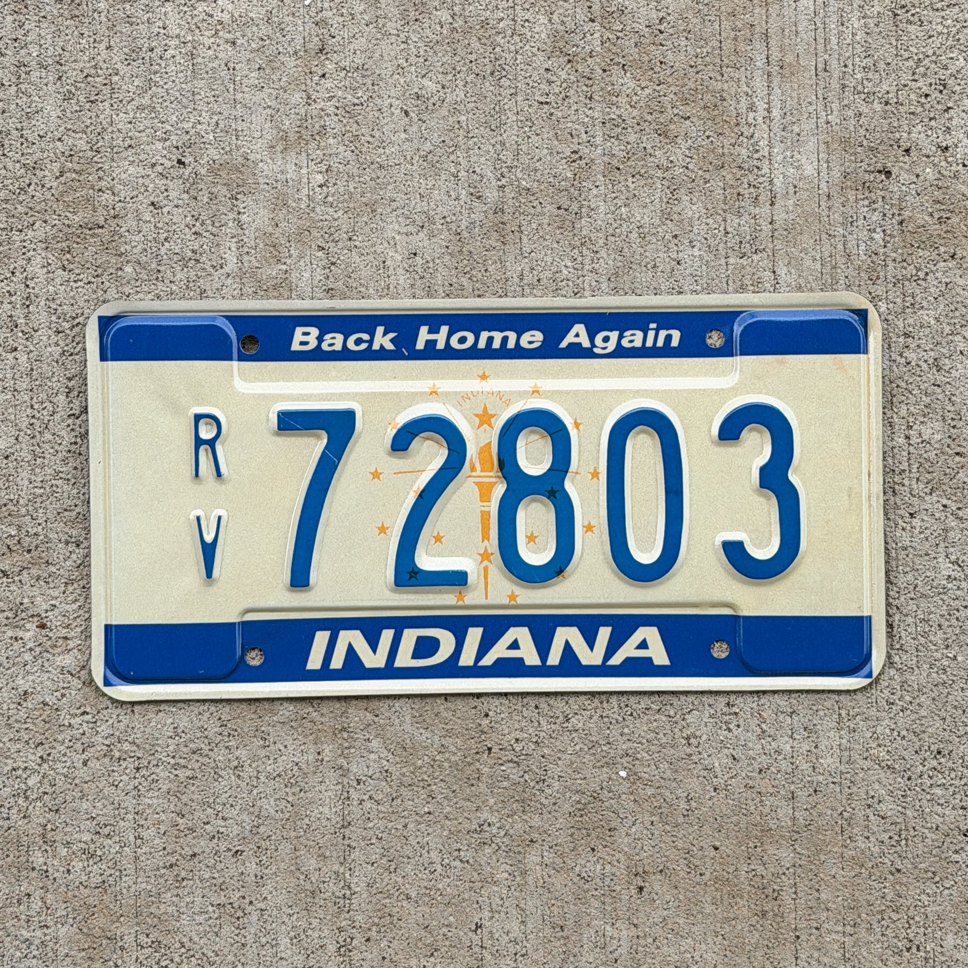 Photo of a 1988 Indiana RV License Plate Auto Tag Garage Decor Vintage RV 72803 with original patina