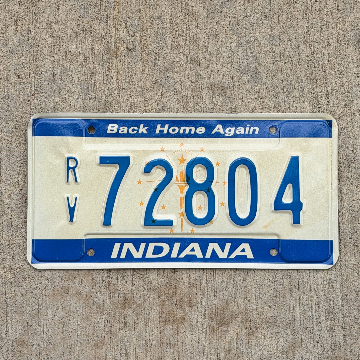 Photo of a 1988 Indiana RV License Plate Auto Tag Garage Decor Vintage RV 72804 with original patina
