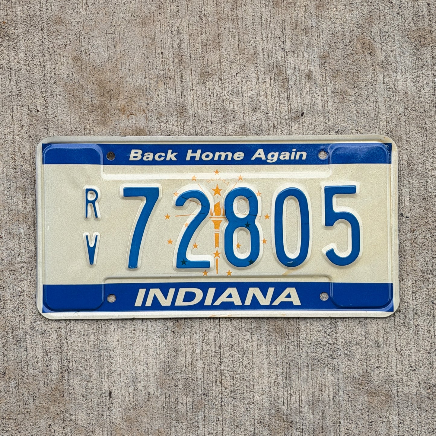 Photo of a 1988 Indiana RV License Plate Auto Tag Garage Decor Vintage RV 72805 with original patina