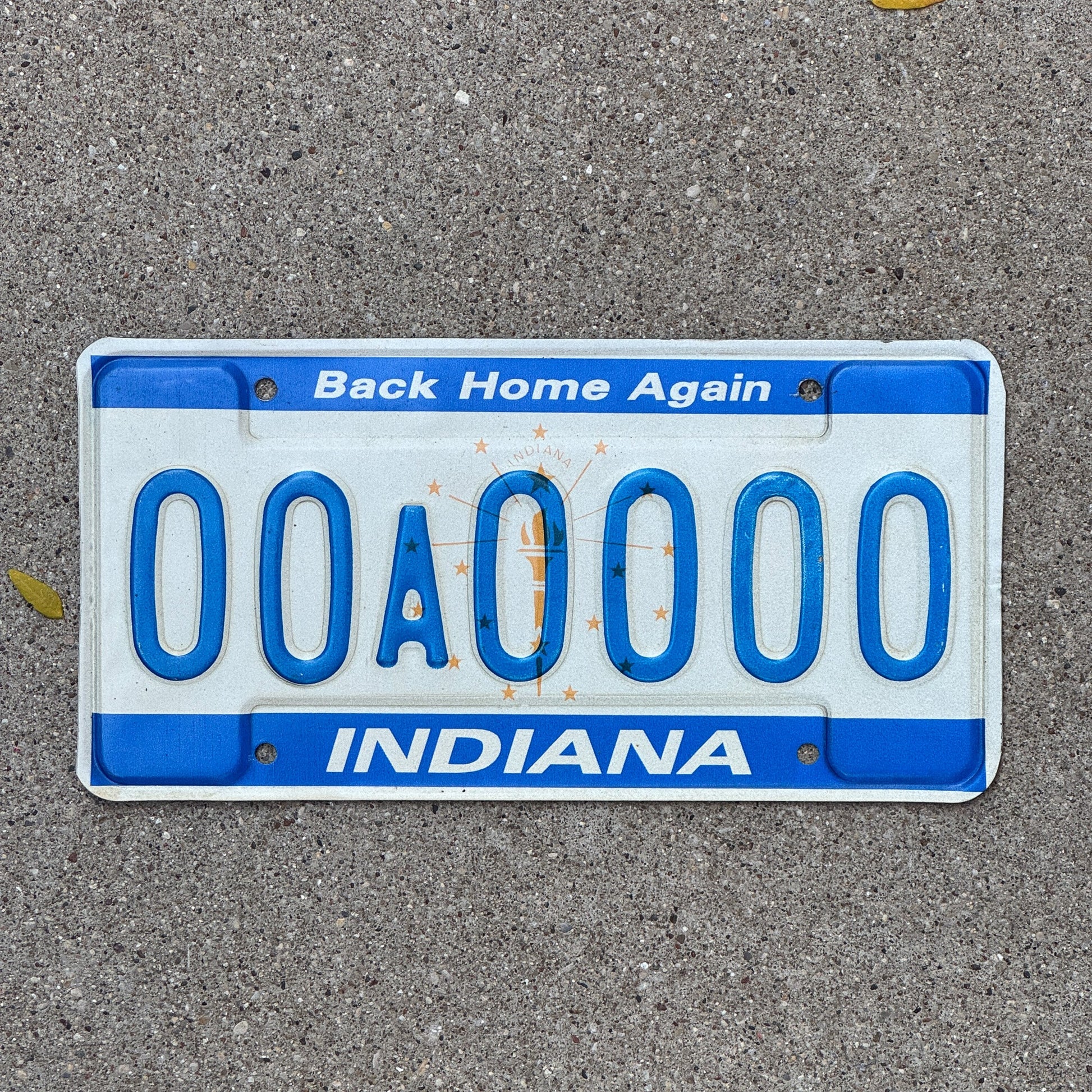 Photo of a 1988 Indiana Sample License Plate Auto Tag 2 Garage Decor 00A0000 with original patina