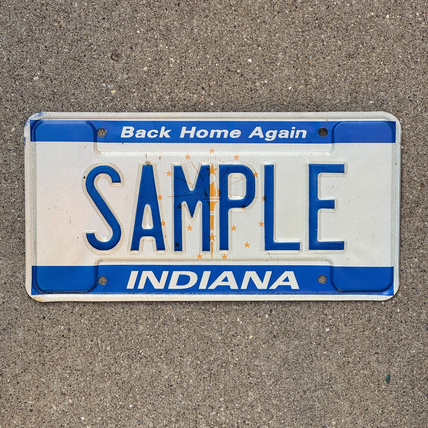 Photo of a 1988 Indiana Sample License Plate Auto Tag Garage Decor Vintage SAMPLE with original patina