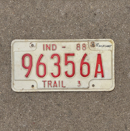 Photo of a 1988 Indiana Trailer License Plate Auto Tag Garage Decor 96356 A