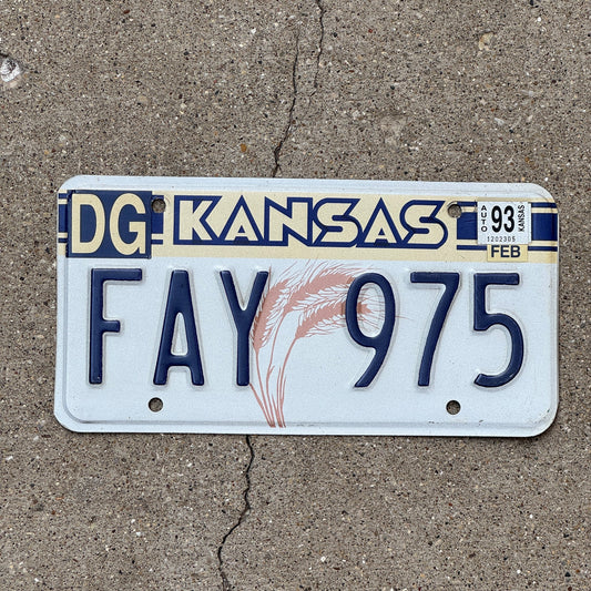 Photo of a 1988 Kansas License Plate Auto Tag Garage Decor Vintage Nickname Name FAY 975